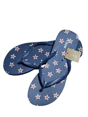 J. Crew NWT Navy Blue Flip Flop Sandals With Red Stars Size S
